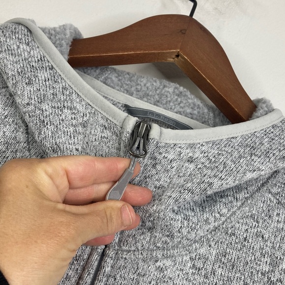 LL Bean Sweater Fleece Coat Womens Large Heathered Light Gray Hooded Jacket - Picture 5 of 16